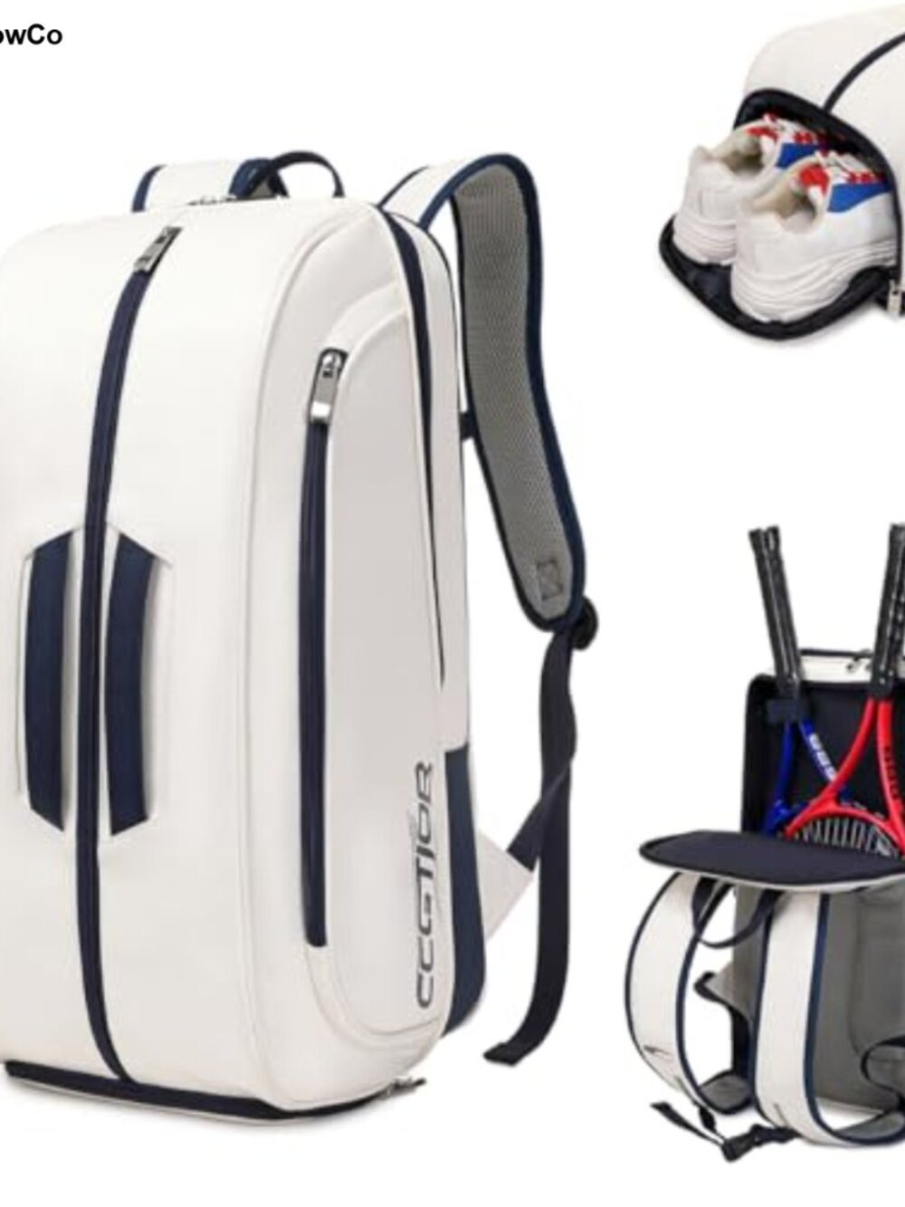 Tennis Padel Pickleball Backpack with Shoe Compartment, Water-Resistant PU,